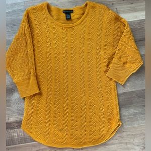 Mustard, yellow, three-quarter sleeves, size large tunic sweater.